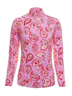 IBKUL Women’s Sun Protective Cooling 1/4 Zip Top in Pink Paisley - S